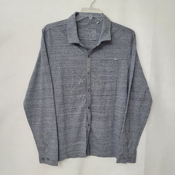 Guess Shirt Mens XL Heathered Grey‎ Knit Long Sleeve Button Up Pocket Stretch - Picture 1 of 12